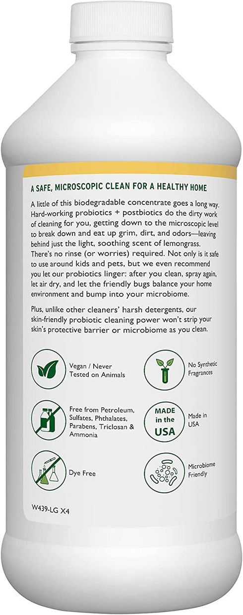 USDA Certified Organic Probiotic All Purpose Cleaning Concentrate, Lemongrass 16.9 fl. oz. - Ultra Concentrated Multi Surface Cleaner, Cleaning Spray Refill, Kitchen and Household Cleaner by SCD Probiotics (1 Pack)