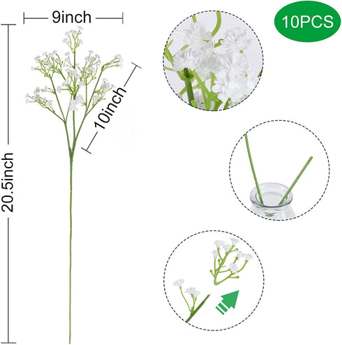 Artificial Baby Breath Gypsophila Flowers Bouquets 15 pcs Real Touch Flowers for Wedding Party DIY Wreath Floral Arrangement Home Decoration (White)