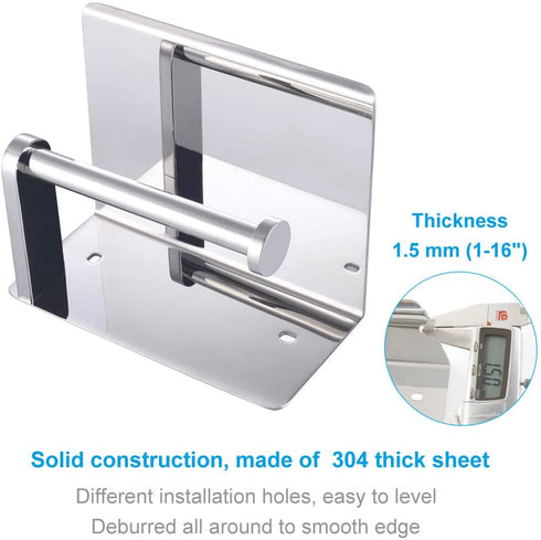 APLusee Toilet Paper Holder with Phone Shelf Polished Chrome, SUS 304 Stainless Steel Bathroom Accessories Tissue Roll Dispenser Storage Wall Mounted