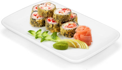 Foraineam Set of 8 Pieces 8 Inch Rectangular Porcelain Platters Dessert, Appetizer, Salad Plates White Serving Trays