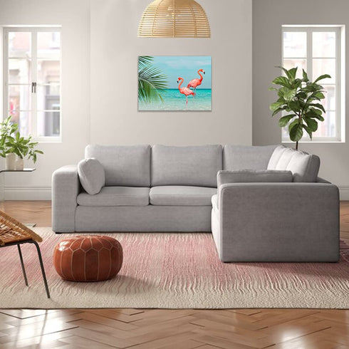 Purple Verbena Art Flamingo in Water Pictures Canvas Print Art Sea Ocean Pink Animals Painting Artwork Home Wall Art Decor for Living Room Bedroom Bathroom Walls Decoration,12x16 inches Picture Frame