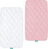 Bassinet Mattress Pad Cover, Waterproof, Fits for All Mainstream Bassinet - Rectangle,Oval,Hourglass, 2 Pack, Ultra Soft Microfiber Surface, Washer & Dryer, White and Pink