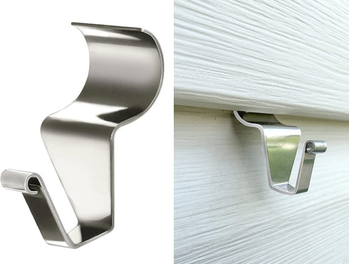 Aminigram Vinyl Siding Hooks for Hanging (12 Pack), No Hole Needed Stainless Steel Vinyl Siding Hanger Clips, Low Profile Damage-Free Design, Reusable