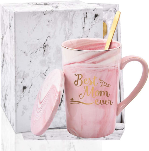 Best Mom Ever Coffee Mug for Mom Mother Mothers Day Mom Mug from Daughter Son Mom Coffee Mug 14Oz Pink Marble Mug with Exquisite Box Spoon Coaster