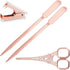 Rose Gold Desk Accessories Set - Scissors, Staple Remover and 2 Letter Openers, Luxury Rose Gold Office Supplies & Desk Decorations