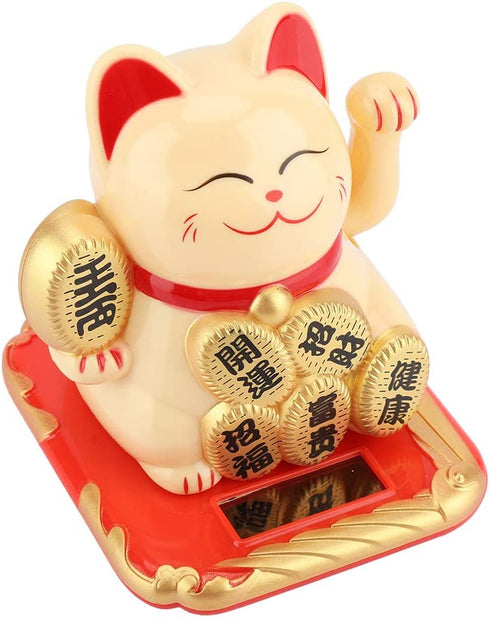 3.5-Inch Solar-Powered Lucky Cat Feng Shui Ornaments Lucky Cat Maneki Neko Waving Arm for Fortune Money and Good Luck (#1)