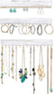 Ilyapa Wall Mounted Jewelry Organizer, Rustic White Wood - Earring, Bracelet and Necklace Holder - 3 Piece Jewelry Hanger Rack Set