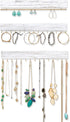 Ilyapa Wall Mounted Jewelry Organizer, Rustic White Wood - Earring, Bracelet and Necklace Holder - 3 Piece Jewelry Hanger Rack Set