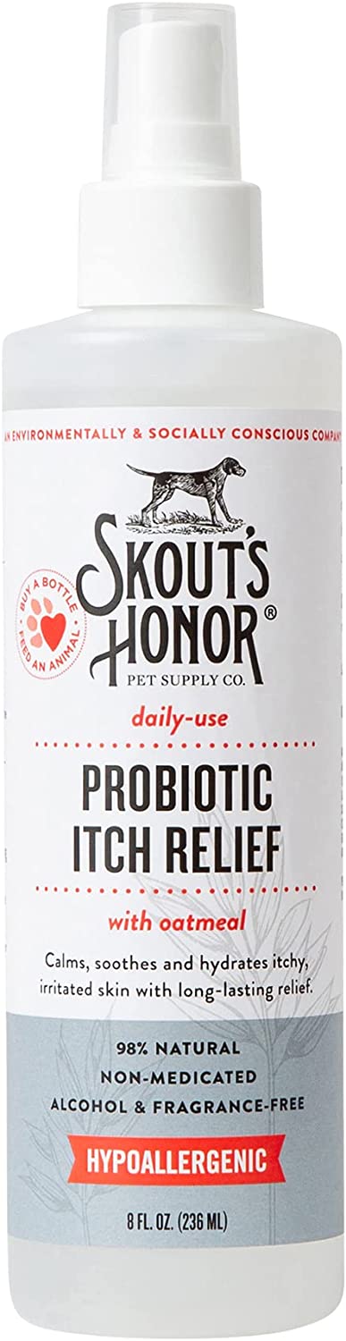 SKOUT'S HONOR: Probiotic Itch Relief Spray for Dogs & Cats - Anti-Itch Spray with Oatmeal - 8 fl oz - Soothes and Hydrates Itchy, Irritated Skin - Hypoallergenic - Non-Medicated - Long-Lasting Relief