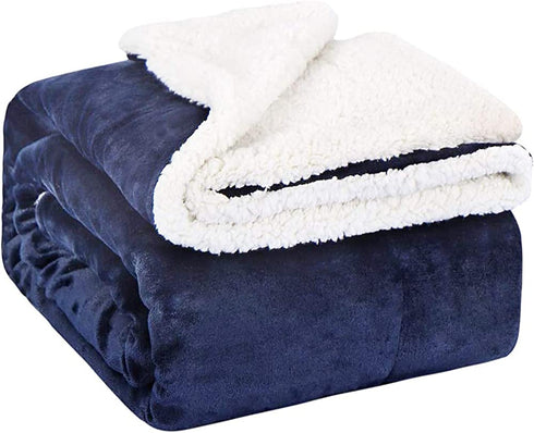 EMME Sherpa Fleece Blanket Reversible Warm Cozy Microfiber Soft Plush Throw Blanket, Fuzzy Blanket Ultra Luxurious Plush Blanket for Bed Couch Sofa Outdoor Travel (Navy, 50"x60")