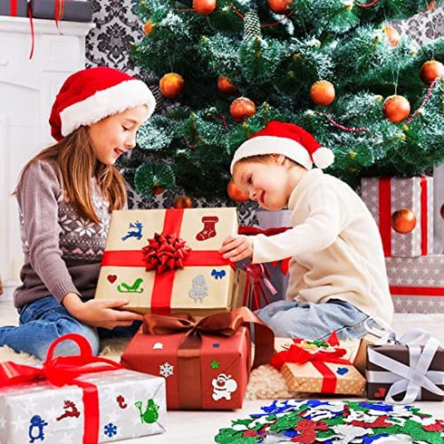 KATUMO Christmas Foam Stickers, 500Pcs Glitter Foam Stickers Self Adhesive Xmas Theme Shapes Stickers Christmas DIY Crafts Stickers for Christmas Party Decoration Classroom DIY Crafts Supplies