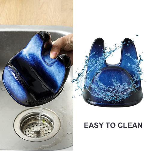 Nihow Pot Lid Holder: Stable Ceramic Pan Lid Holder for Kitchen Counter Decor/Countertop/Stove Top- Heat Resistant & Dishwasher Safe - Elegant Black & Blue (1PC)