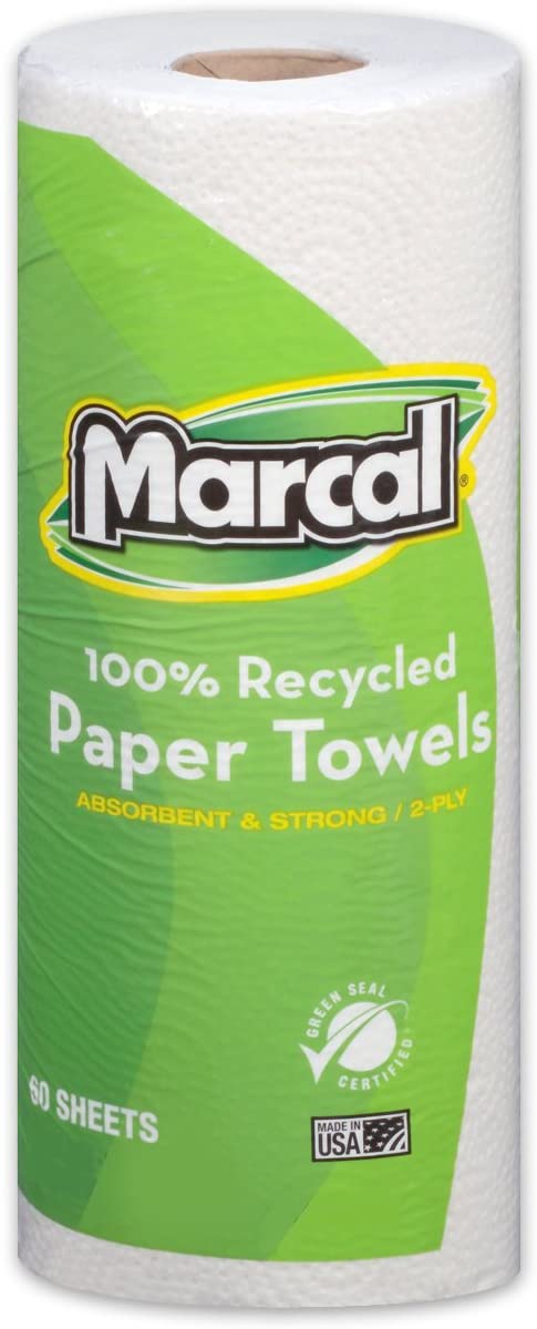 Marcal Paper Towels 100% Recycled 2-Ply, 60 Sheets Per Roll - Case of 15 Individually Wrapped Green Seal Certified 06709