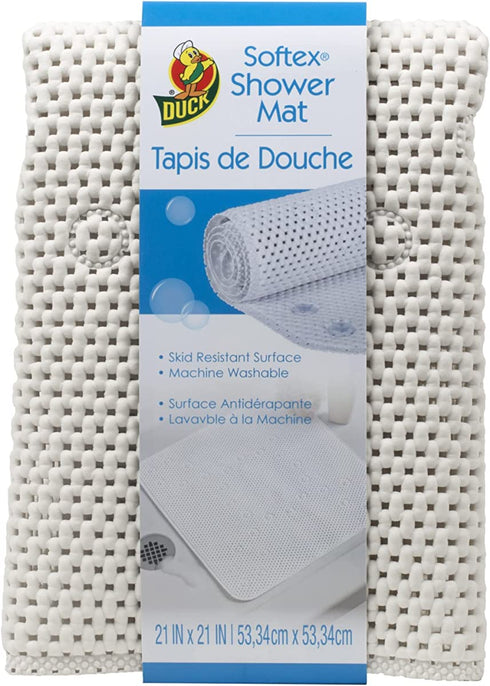 Duck Brand Softex Shower Mat, Machine Washable, 21 x 21-Inch, White, 285154