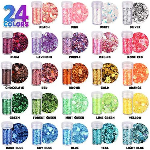 Chunky Glitter, YGDZ 24 Colors 240g Holographic Craft Glitter Sequins & Fine Glitter Powder, Resin Glitter for Jewelry Art Epoxy, Cosmetic Glitter for Nail Body Face Hair
