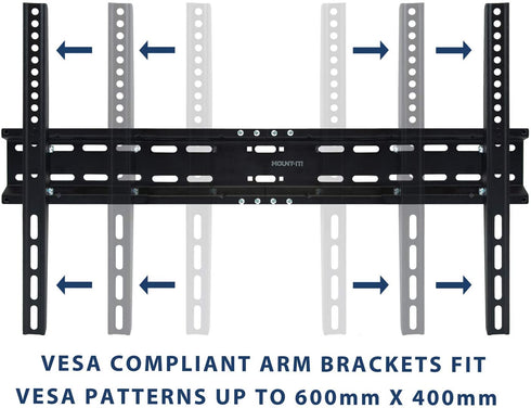 Mount-It! TV Wall Mount Bracket | Tilting 2" Low Profile Design Fits Large Flat Screen TVs 37 38 42 50 55 58 60 65 70 Inch | 15 Degrees Tilt | VESA Compatible up to 600x400mm | 77 Pound Capacity