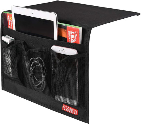 Zafit Bedside Storage Organizer, Table Cabinet Storage Organizer Bedside Organizer Caddy for Remotes Phone Glasses (Classic 4 Pockets-Black)