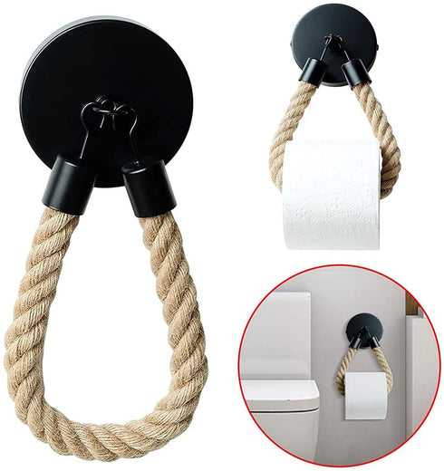 Niciksty Nautical Rope Toilet Paper Holder, Wall Mounted Toilet Paper Holder, Jute Rope Toilet Paper Holder , Beach Themed Bathroom Decorations, C1