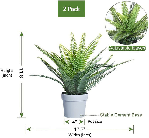 Hejdeco Artificial Fern Potted Plants 2 Pack, Fake Boston Fern, 19pcs Greenery Foliage, Up to 20-inch Wide, Perfect for Home Office Decor (Grey)