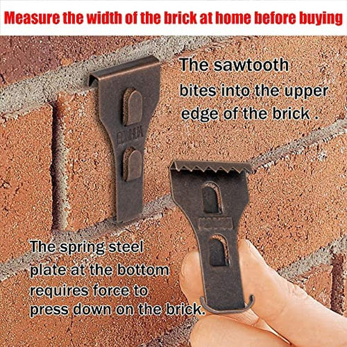 EONHUA Brick Hook Clips for Hanging- Brick Wall Clips for Hanging,Steel Hooks Brick Lights Wreaths Pictures Hanger Fits Brick 2 1/4 to 2 3/8 inch in Height (6PCS (Fits Brick 2 1/4 to 2 3/8))