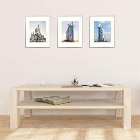 Frametory, 12x16 Aluminum Frame, 8.5x11 Photo with Ivory Mat for Wall Display, Sawtooth Hanger, Swivel Tabs, Spring Clips Great for Photos, Artworks, Posters (Silver, 1-Pack)