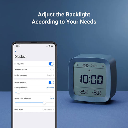Qingping Smart Bluetooth Digital Alarm Clock with Multiple Alarms, Battery Operated Small Alarm Clock with Temperature and Humidity Display for Bedroom, Easy Settings Through app