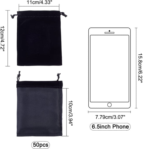 PH PandaHall 50 Pack Velvet Jewelry Pouches Bags 3.9x 4.7inch Black Velvet Cloth Jewelry Pouches Drawstring Bags for Jewelry Bracelets and Watches Storage
