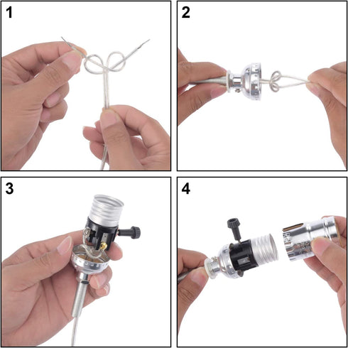 Canomo Nickel Finish Make A Lamp Kit 3-Way with 8 Inch Harp, 2 Pieces 12" Lamp Pipe, and All Parts Needed and Instructions for Lamp Design or Repair