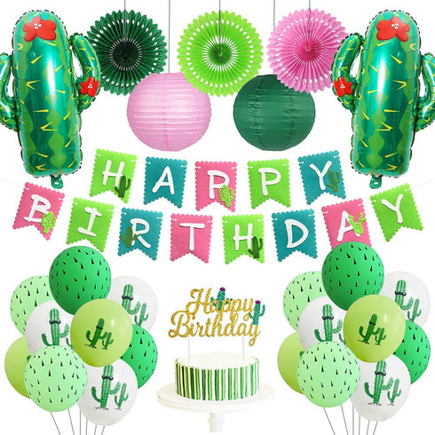 Cactus Party Decorations, Llama Birthday Party Supplies, Happy Birthday Party Banners Paper Lanterns Balloons for Tropical Mexican Fiesta Party Decorations