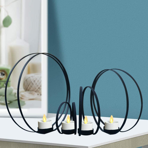 smtyle Christmas Black Candle Holders for Tea Light Haunted Candelabra Prop Set of 4 for Votive Tealight Candles with Metal Ring Shape
