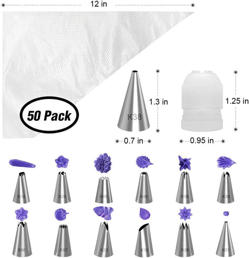 Kootek 69 Pcs Cake Decorating Tools Supplies with Cake Turntable, 50 Disposable Pastry Bags, 12 Piping Tips, 2 Icing Spatula, 3 Icing Smoother and 1 Coupler, Basic White