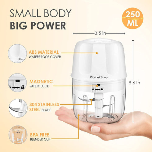 Electric Garlic Chopper, Portable Cordless Mini Food Processor, Rechargeable Vegetable Chopper Blender for Nuts Chili Onion Minced Meat and Spices BPA-Free(White)