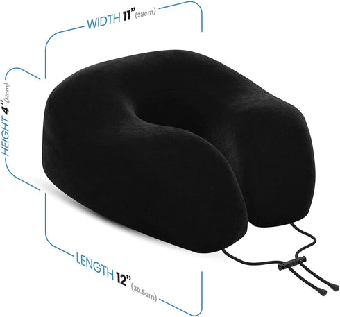 Everlasting Comfort Memory Foam Travel Pillow - Airplane Neck Rest & Plane Accessories (Black)