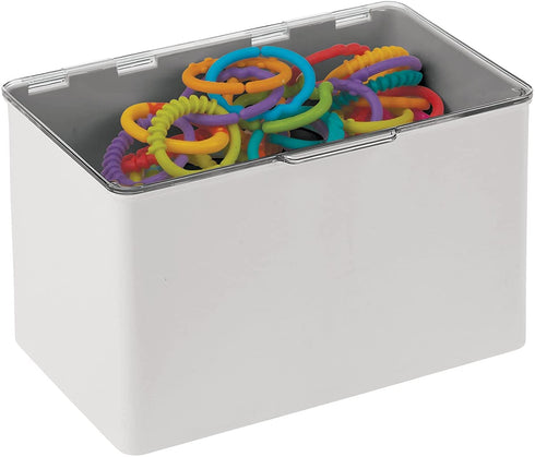 mDesign Plastic Storage Stackable Durable 6 Qt. Container Bin Organizer Box with Lid - for Organizing Kitchen, Pantry, Bathroom, Bedroom - Holds Food, Snacks, Makeup - Light Gray/Clear