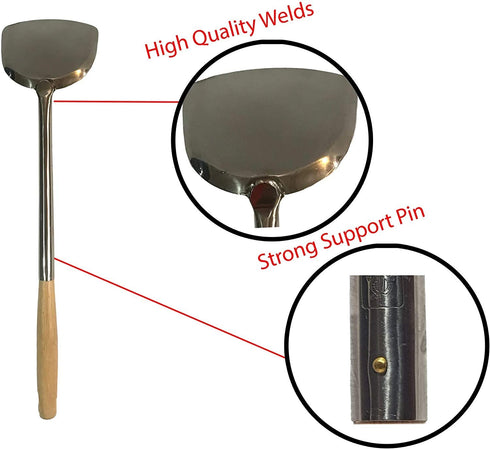 Wok Utensils Set 1 Wok Spatula & 1 Wok Ladle Set Large Size L17.5' x 5' Chinese Cooking Tools Wok Spoon & Wok Turner Cooking Utensils Set Wok Tools Wok Accessories Chuan Hoak Quality Stainless Steel