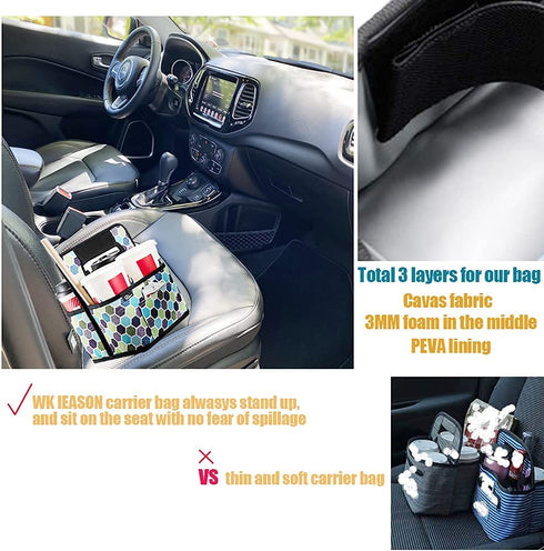 Drink Carrier Reusable Coffee Cup Carrier Bag Water Beer Bottle Holder Bag in Car Padded Beverage Holder Bag with Adjustable Dividers Fits 16-24OZ Coffee Cups Take Out (Green Geometric)
