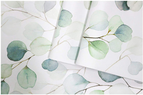 HaokHome 93044 Peel and Stick Wallpaper Green/White Eucalyptus Leaf Wall Mural Home Nursery Decor 17.7in x 9.8ft