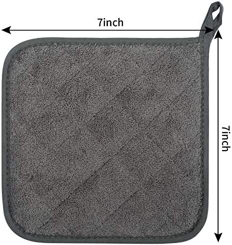100% Cotton Kitchen Everyday Basic Terry Pot Holder Heat Resistant Coaster Potholder for Cooking and Baking Set of 5 Mineral Gray
