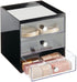 mDesign Plastic Makeup Organizer Storage Station Cube with 3 Drawers for Bathroom Vanity, Cabinet, Countertops - Holds Lip Gloss, Eyeshadow Palettes, Brushes, Blush, Mascara - Black/Clear