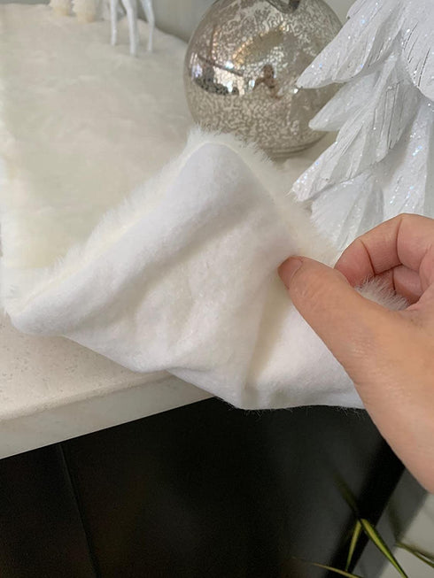 yuboo White Furry Table Runner, 15 x 72 Faux Fluffy Fur Fabric for Christmas/Holiday/Party Decoration, Bed/Dresser Top/Dinning Table/Shelf Decorations