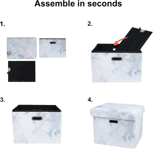 STORAGEPLUS 17 inches Faux Fur Storage Ottoman Foot Rest Small Bench,Light Gray Tie Dye Foldable Footstool,SPS02-GRY-US¦