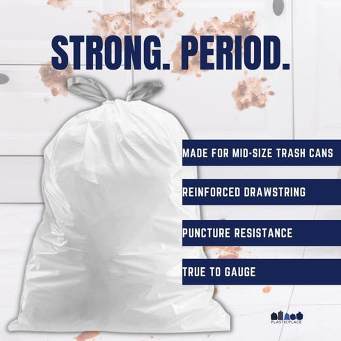Plasticplace W8DSWHJR100 8 Gallon Trash Bags ”‚ 0.7 Mil ”‚ White Drawstring Garbage Can Liners ”‚ 22" x 22" (100 Count)