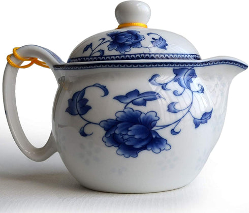 Yxhupot Teapot 350ml Blue and White Flower Porcelain Barrel Classic Water Pot (Showy peony)