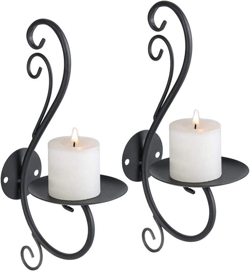 Candle Sconces Wall Decor Black Candle Holder for Pillar - Rustic Decorative Metal Candles Set of 2 for Living Room, Farmhouse, Fireplace, Wedding