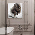 Chucoco Oil Paintings on Canvas Funny Elephant Sitting on the Toilet Abstract Wall Art Print with Framed Ready to Hang, Living Room Kitchen Bedroom Home Decorations 16x16 inch