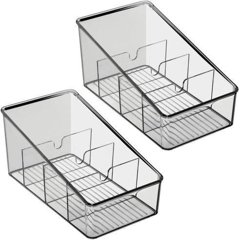 mDesign Plastic Food Packet Organizer Bin Caddy - Storage Station for Kitchen, Pantry, Cabinet, Countertop - Holds Spice Pouches, Dressing Mixes, Hot Chocolate, Tea, Sugar Packets, 2 Pack - Smoke Gray