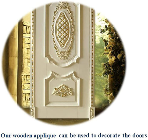 LXYUUM Wood Carved Long Onlay Applique Unpainted Frame Wood Appliques and Onlays for Furniture (04, 40x11cm/15.75x4.33inch)
