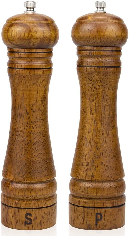 XQXQ Wood Salt and Pepper Mill Set, Pepper Grinders, Salt Shakers with Adjustable Ceramic Rotor- 8 inches -Pack of 2