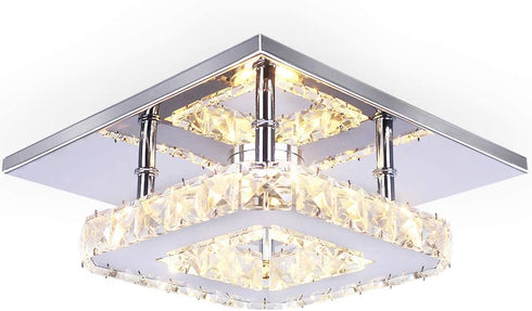 Small Led Chandelier Semi Flush Mount Crystal Lighting Modern Ceiling Crystal Lamp for Bedrooms Dinning Rooms Hallway (Warm)