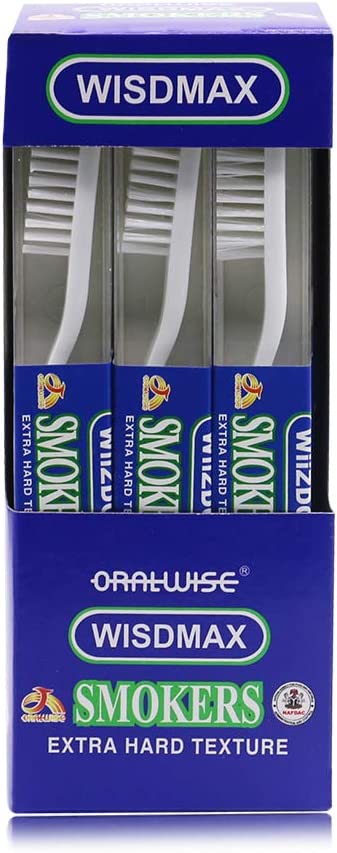 DR PERFECT WISDMAX Adult Smoker's Toothbrush Super Hard Bristles (12)